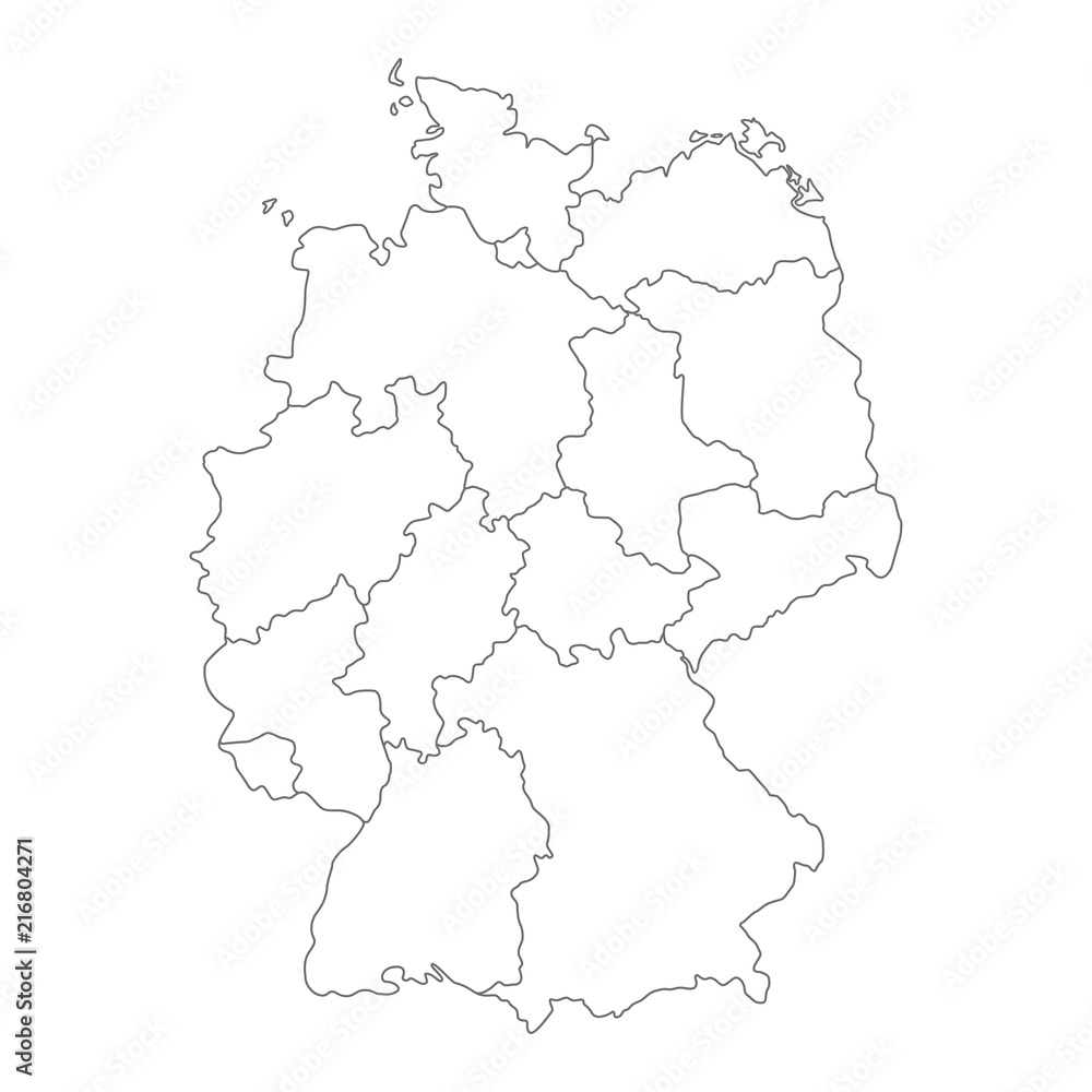 Map of Germany divided to federal states and city-states. Simple flat blank white vector map with black outlines.