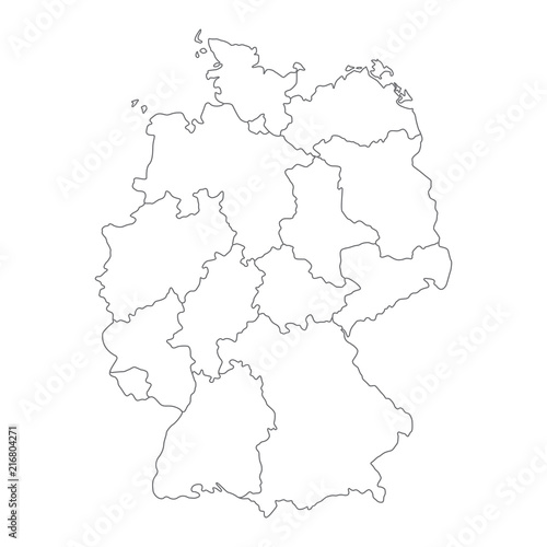Map of Germany divided to federal states and city-states. Simple flat blank white vector map with black outlines.