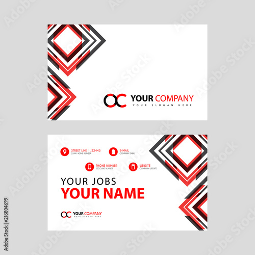 Letter OC logo in black which is included in a name card or simple business card with a horizontal template.