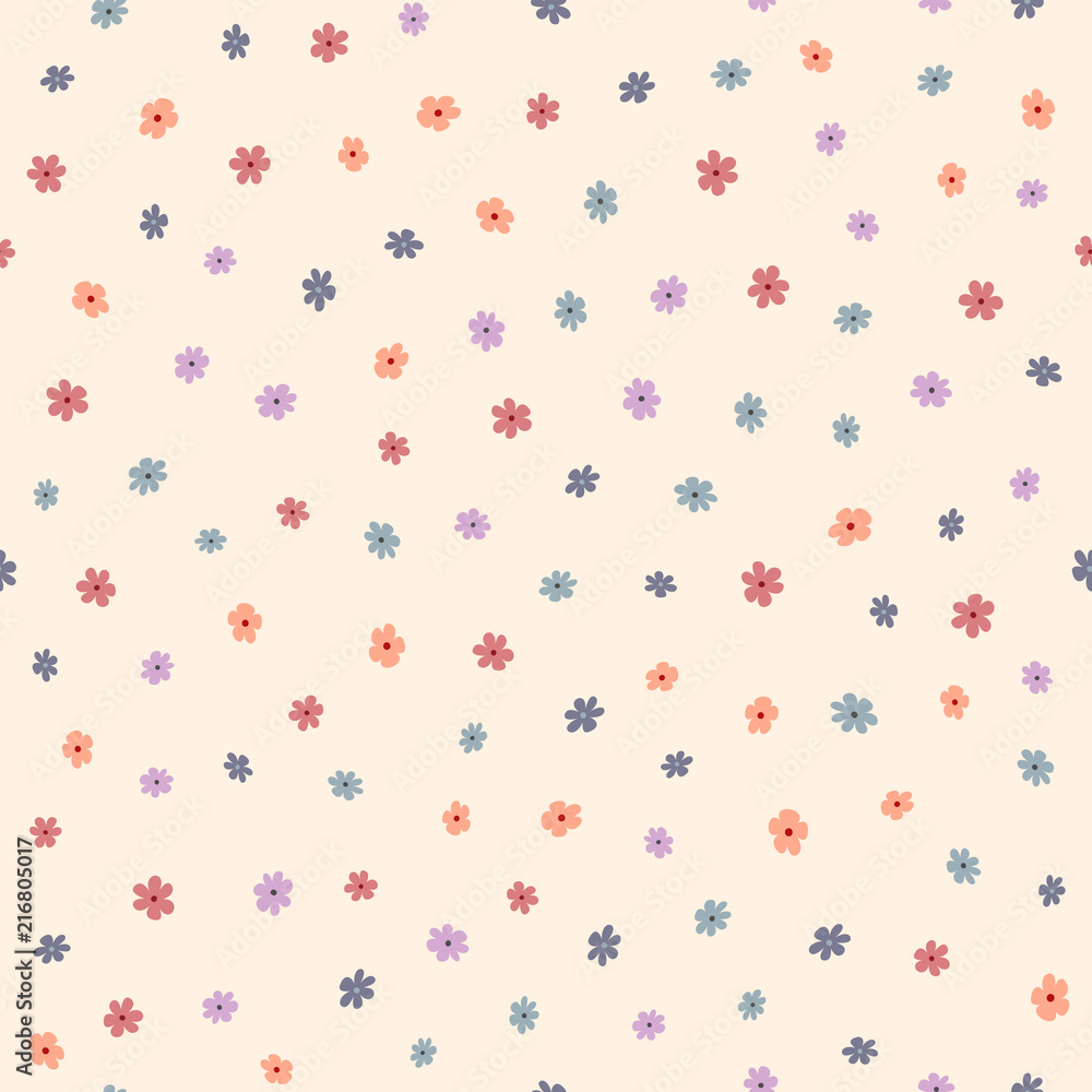 Repeated small cute flowers. Simple floral seamless pattern. Endless feminine print. Repeated small cute flowers. Simple floral seamless pattern. Endless feminine print.