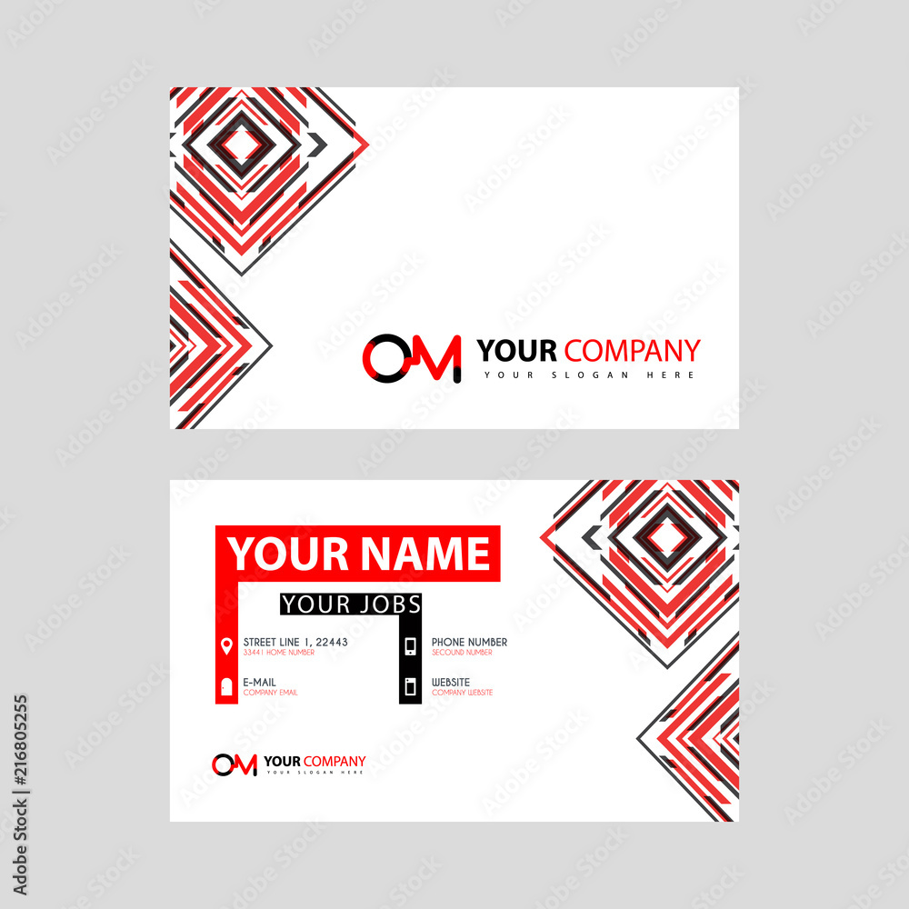Letter OM logo in black which is included in a name card or simple business card with a horizontal template.