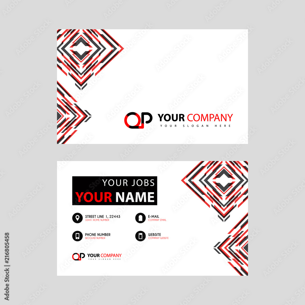 Letter OP logo in black which is included in a name card or simple business card with a horizontal template.
