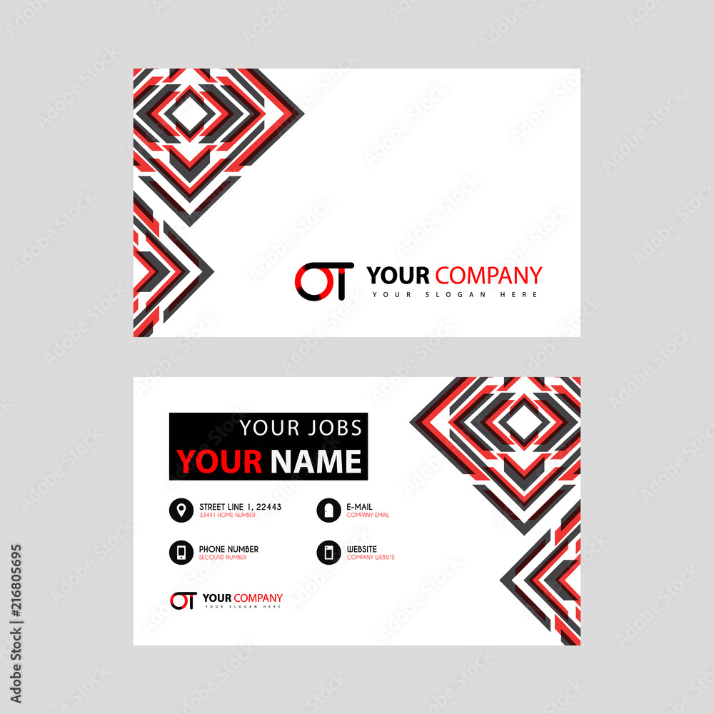 Letter OT logo in black which is included in a name card or simple business card with a horizontal template.