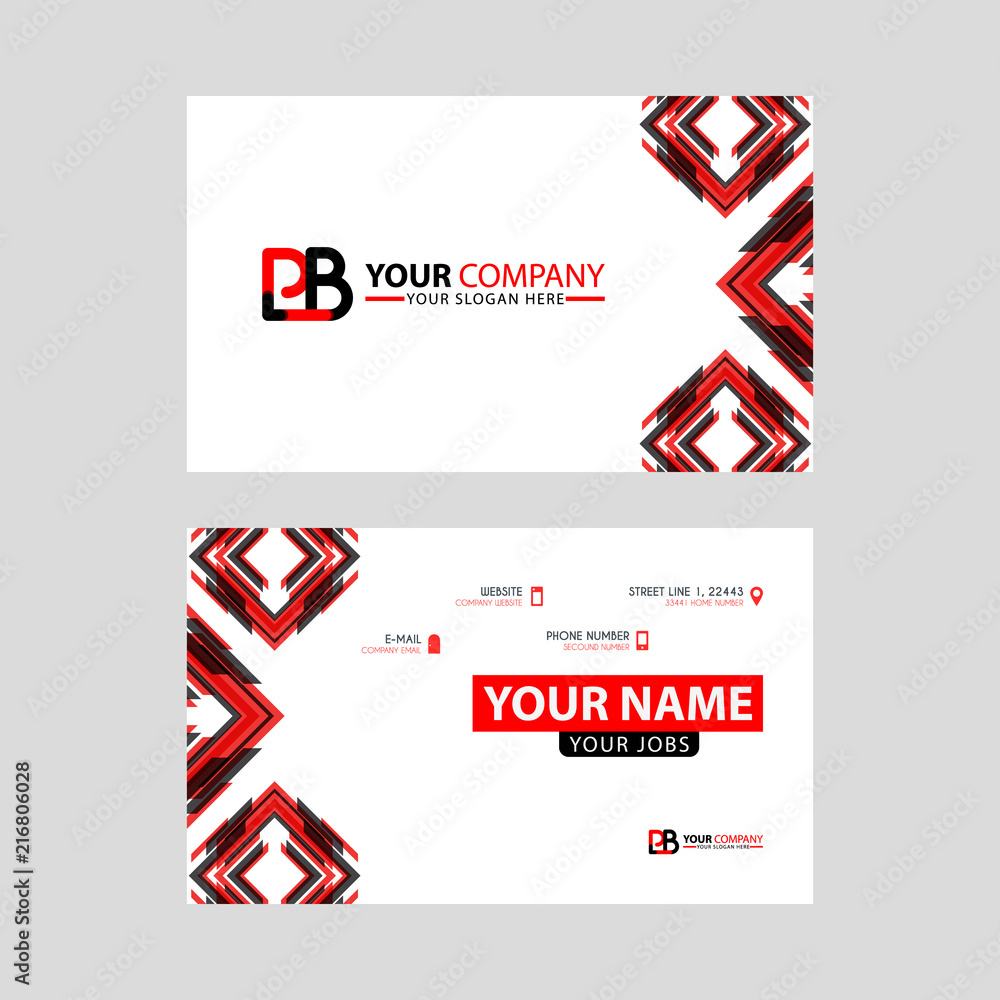 Modern business card templates, with PB logo Letter and horizontal design and red and black colors.