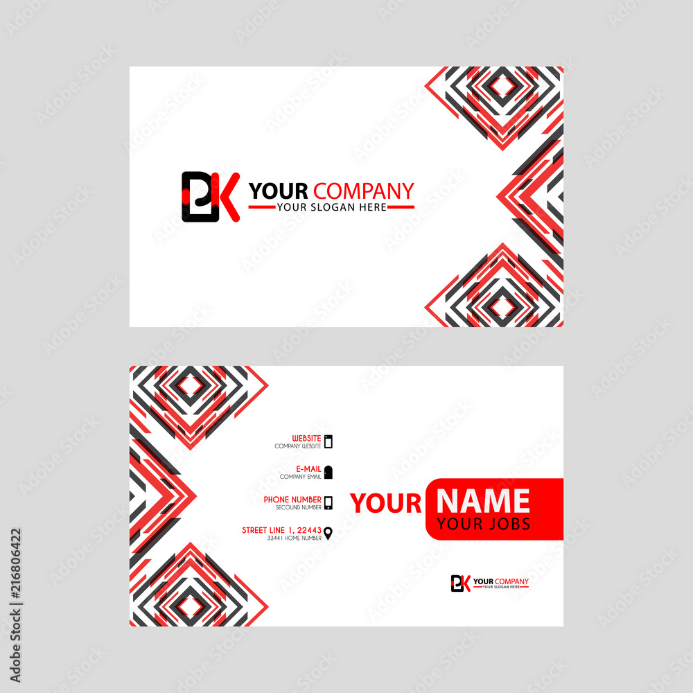 Modern business card templates, with PK logo Letter and horizontal design and red and black colors.