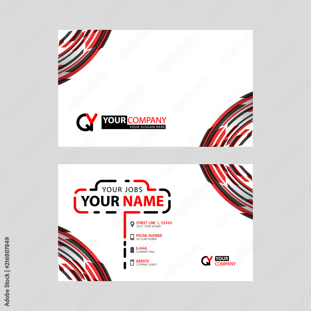 Modern simple horizontal design business cards. with QY Logo inside and transparent red black color.