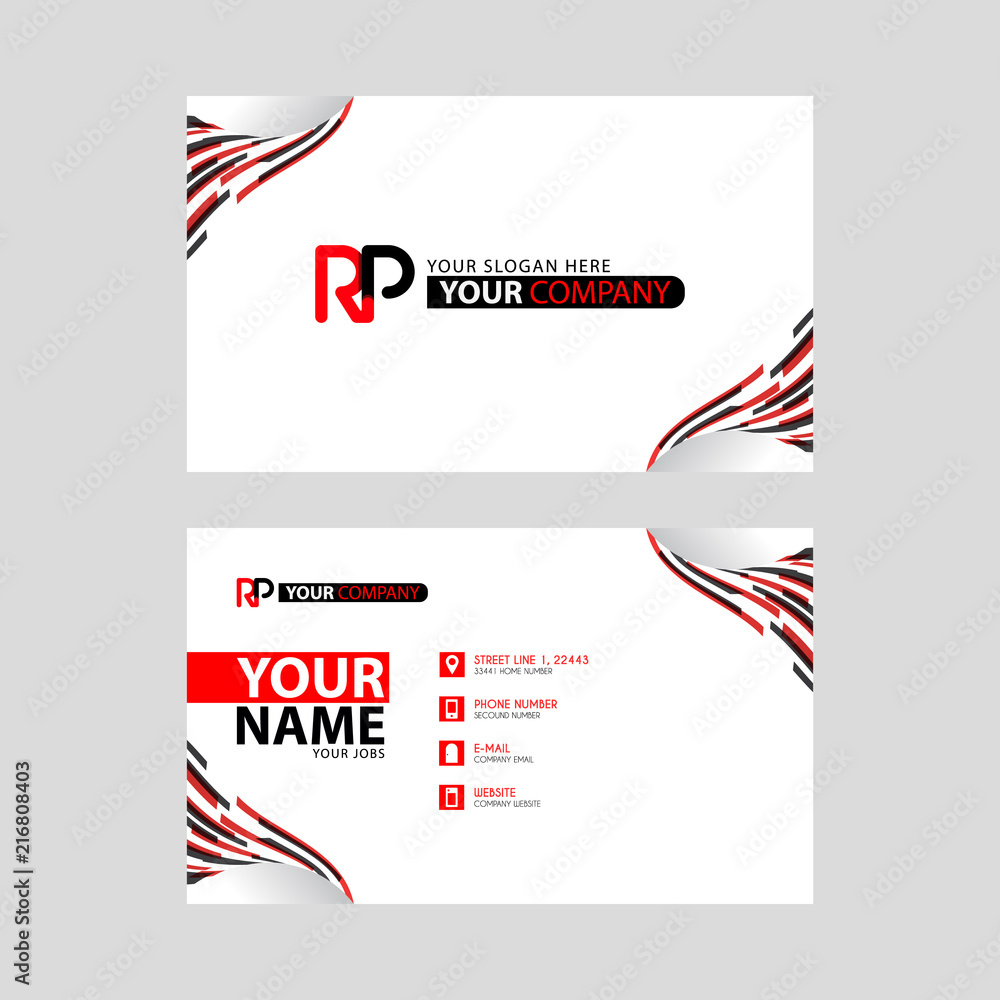 Logo RP design with a black and red business card with horizontal and modern design. Logo RP design with a black and red business card with horizontal and modern design.