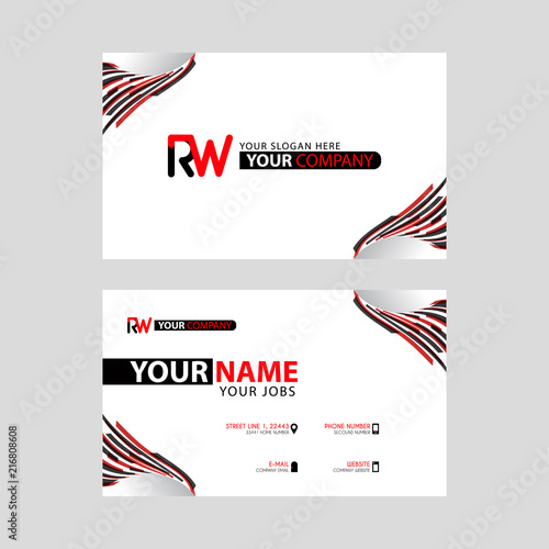 Logo RW design with a black and red business card with horizontal and modern design.