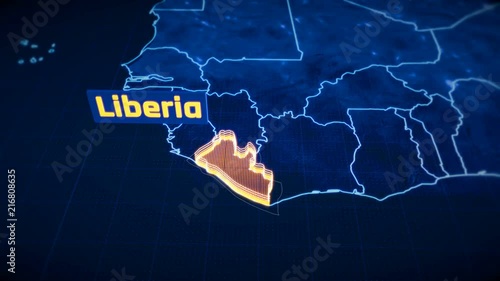 Liberia country border 3D visualization, modern map outline, travel photo