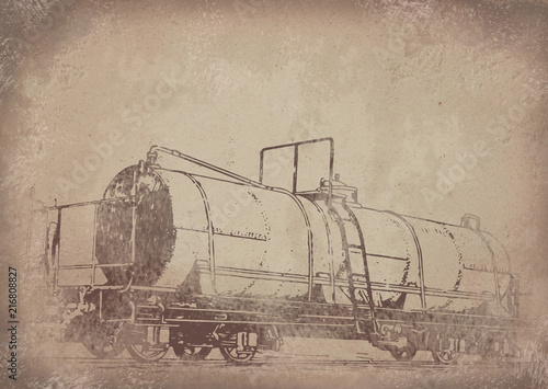 Old vintage grunge paper rail carriage railway background - Historisches Papier mit Eisenbahn Waggon Motiv