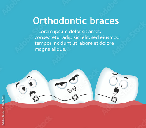 Orthodontic braces banner with teeth characters