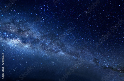 Milky Way galaxy rise above Kudat, Malaysia sky. Starry and clear night sky. soft focus and noise due to long expose and high iso.