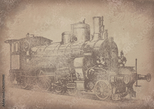 Old vintage grunge paper steam locomotive railway background - Historisches Papier mit Lokomotive Motiv