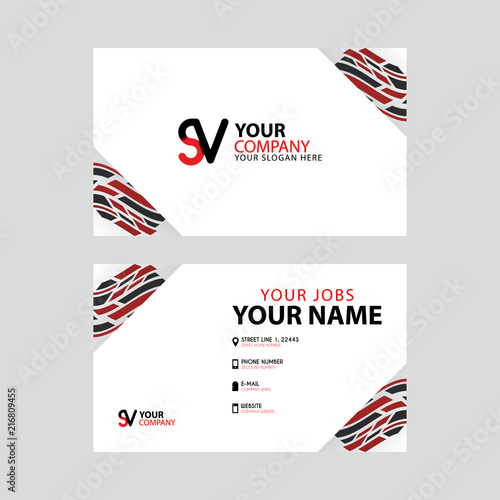 Horizontal name card with decorative accents on the edge and bonus SV logo in black and red.