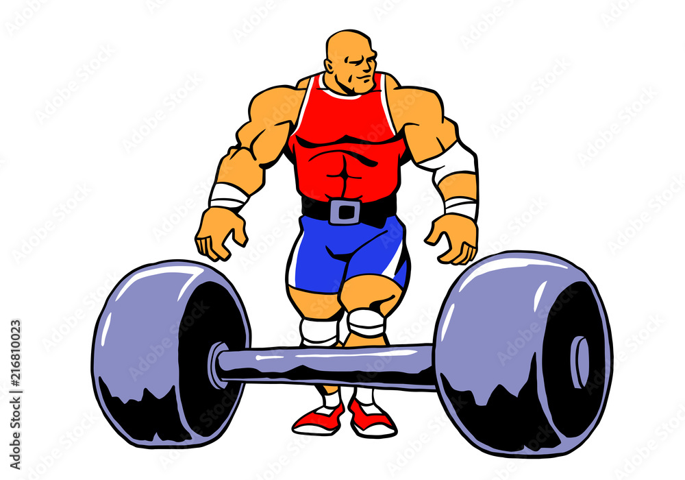 Powerlifting muscule bodybuilder workout, vector, cartoon, clipart