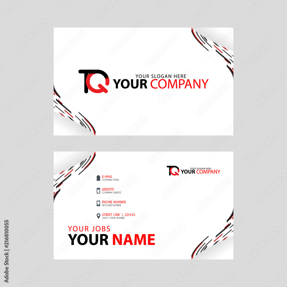 The TQ logo on the red black business card with a modern design is horizontal and clean. and transparent decoration on the edges. The TQ logo on the red black business card with a modern design is horizontal and clean. and transparent decoration on the edges.