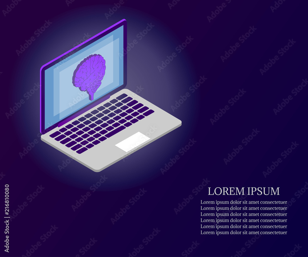brain, isometric, laptop 4 side view, on laptop screen. brain, isometric, laptop 4 side view, on laptop screen.