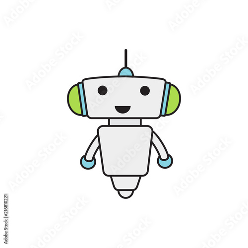 Bot icon. Chatbot icon. Cute Outline robot. Vector flat line cartoon illustration isolated on white background. Voice support service bot. Virtual online support.