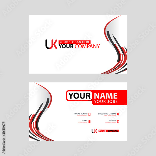 The new simple business card is red black with the UK logo Letter bonus and horizontal modern clean template vector design.