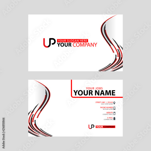 The new simple business card is red black with the UP logo Letter bonus and horizontal modern clean template vector design.