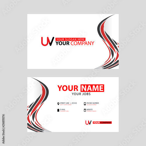 The new simple business card is red black with the UV logo Letter bonus and horizontal modern clean template vector design.