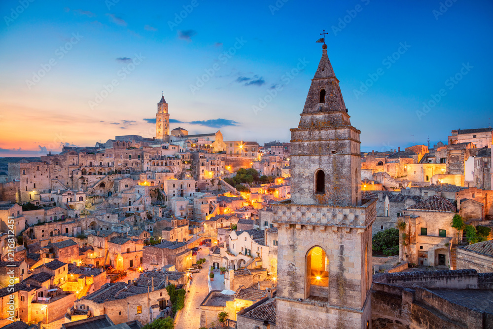 Matera, Italy. Cityscape image of medieval city of Matera, Italy during beautiful sunrise.