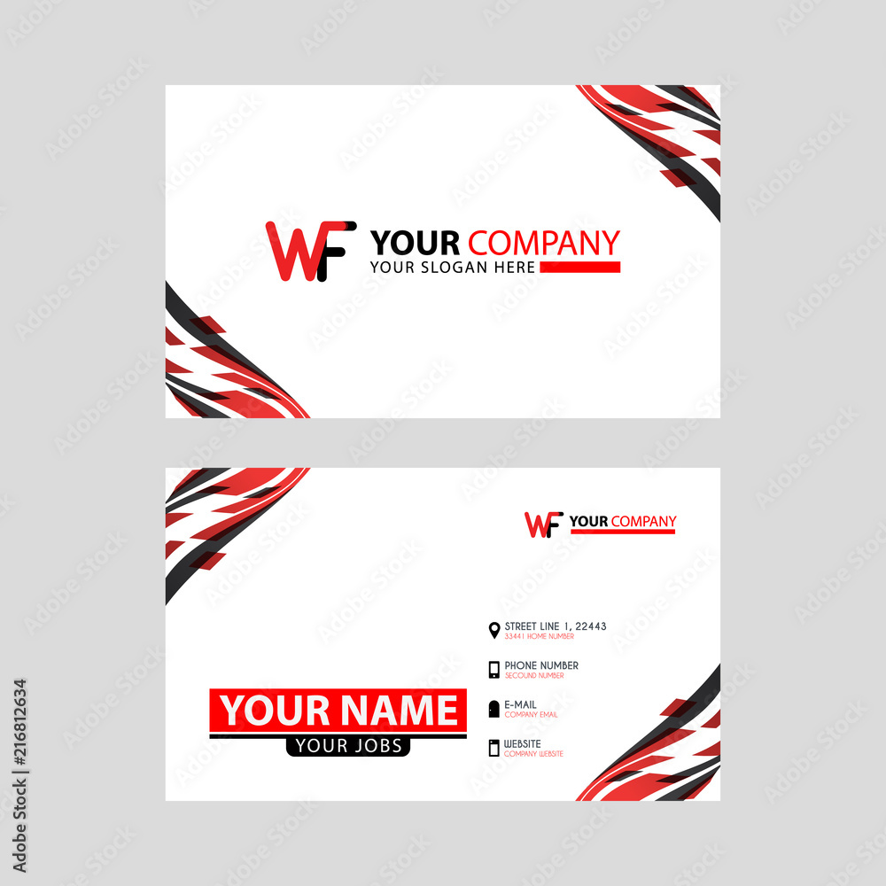 the WF logo letter with box decoration on the edge, and a bonus business card with a modern and horizontal layout.