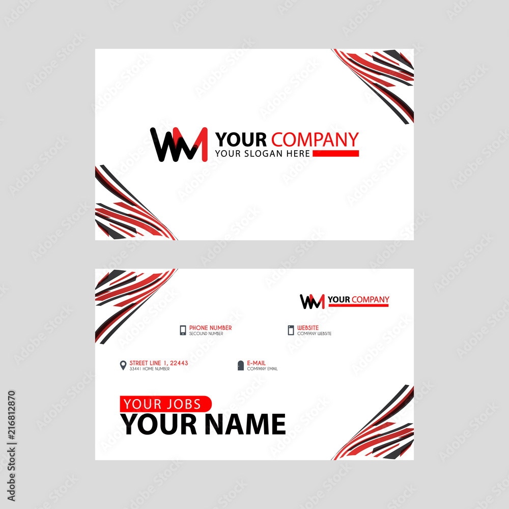 the WM logo letter with box decoration on the edge, and a bonus business card with a modern and horizontal layout.
