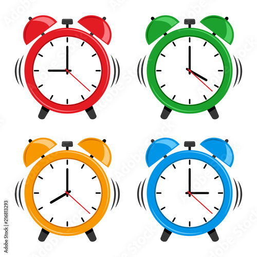 Set of colorful alarm clock. Vector illustration