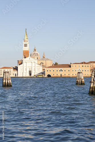 San Giorgio Maggiore at sunset , Venice, Veneto, Italy from the Venetian lagoon
