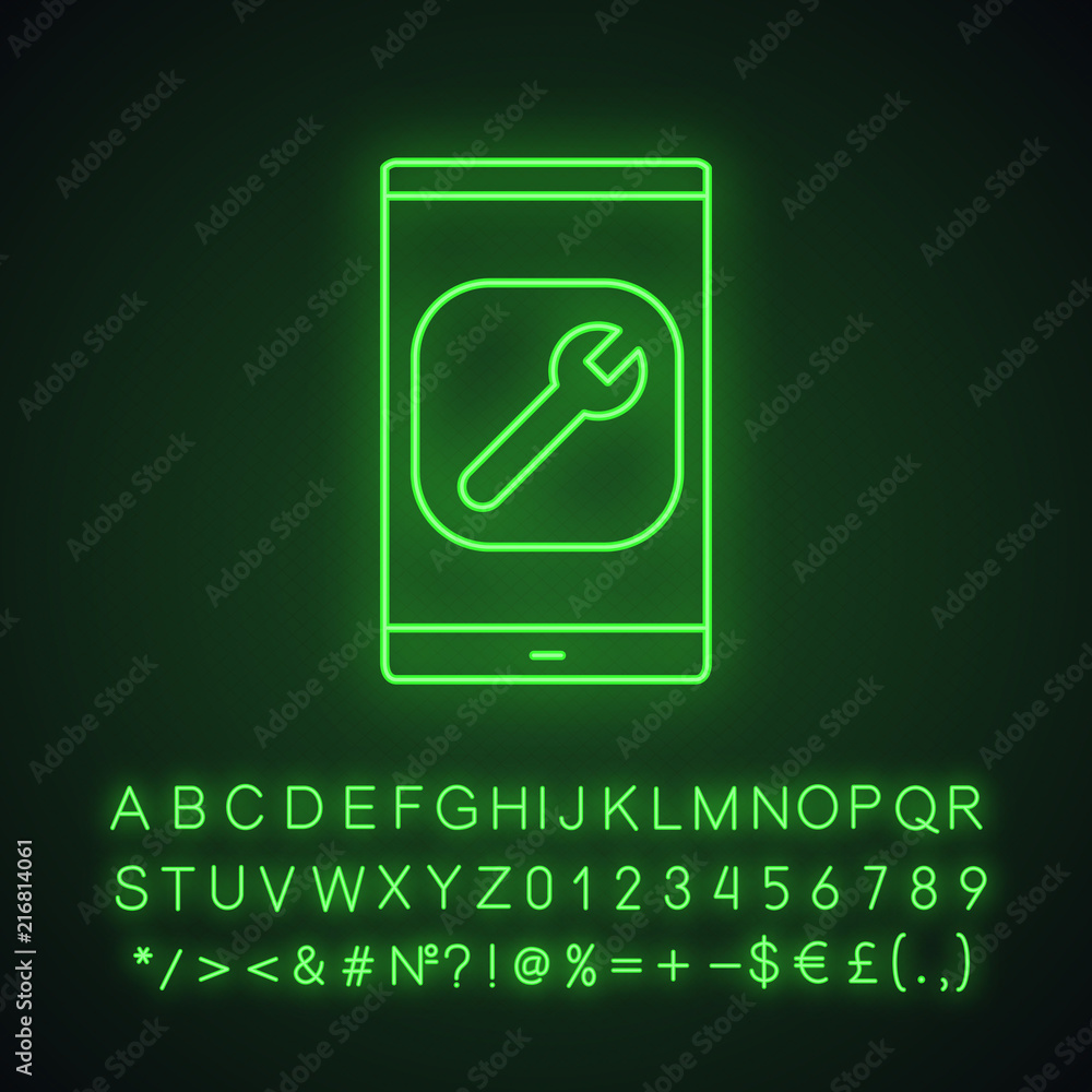 Smartphone settings neon light icon Smartphone settings neon light icon