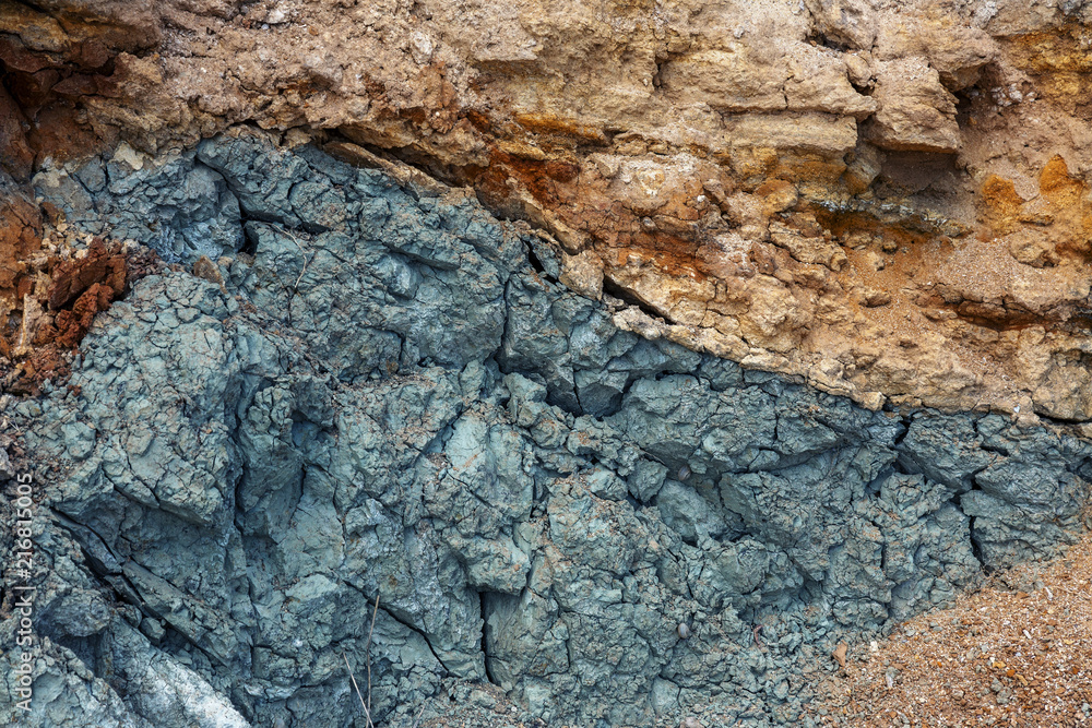 Geological deposit of blue clay. Blue clay is a rare natural natural