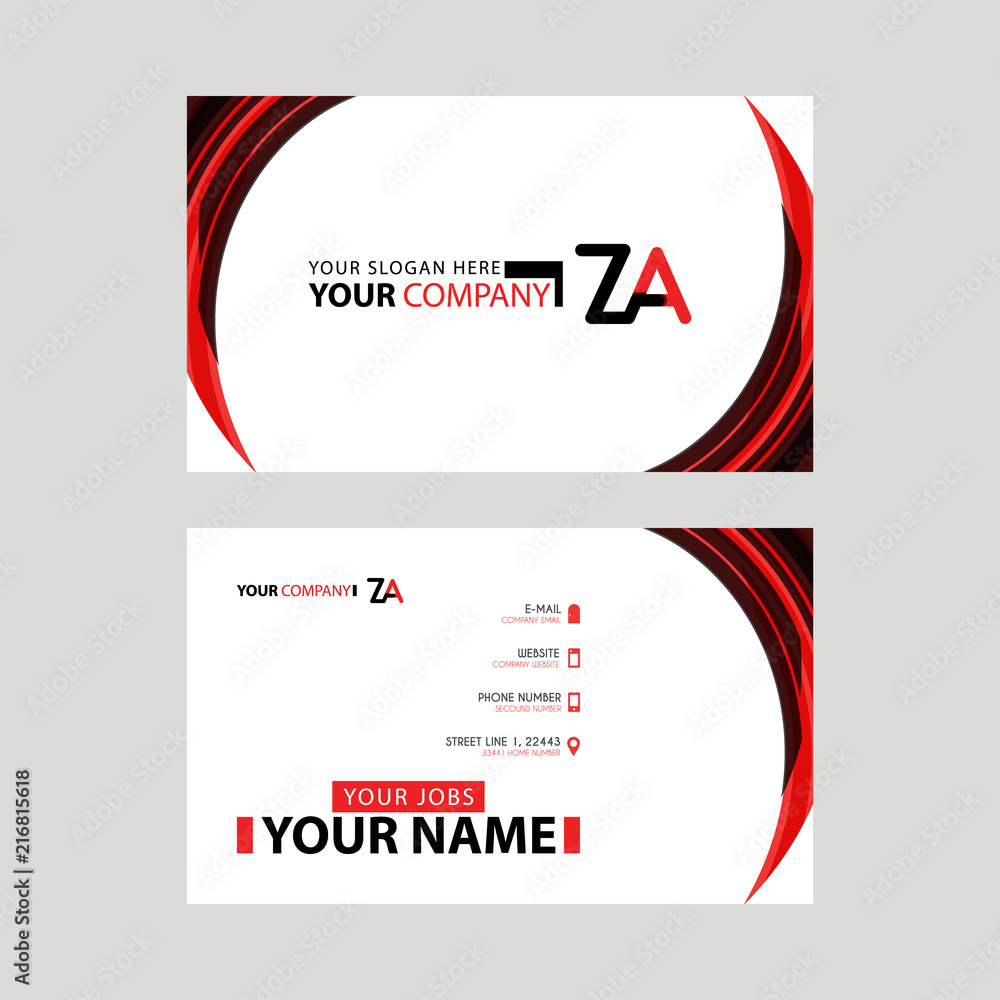 Modern business card templates, with ZA logo Letter and horizontal design and red and black colors. Modern business card templates, with ZA logo Letter and horizontal design and red and black colors.