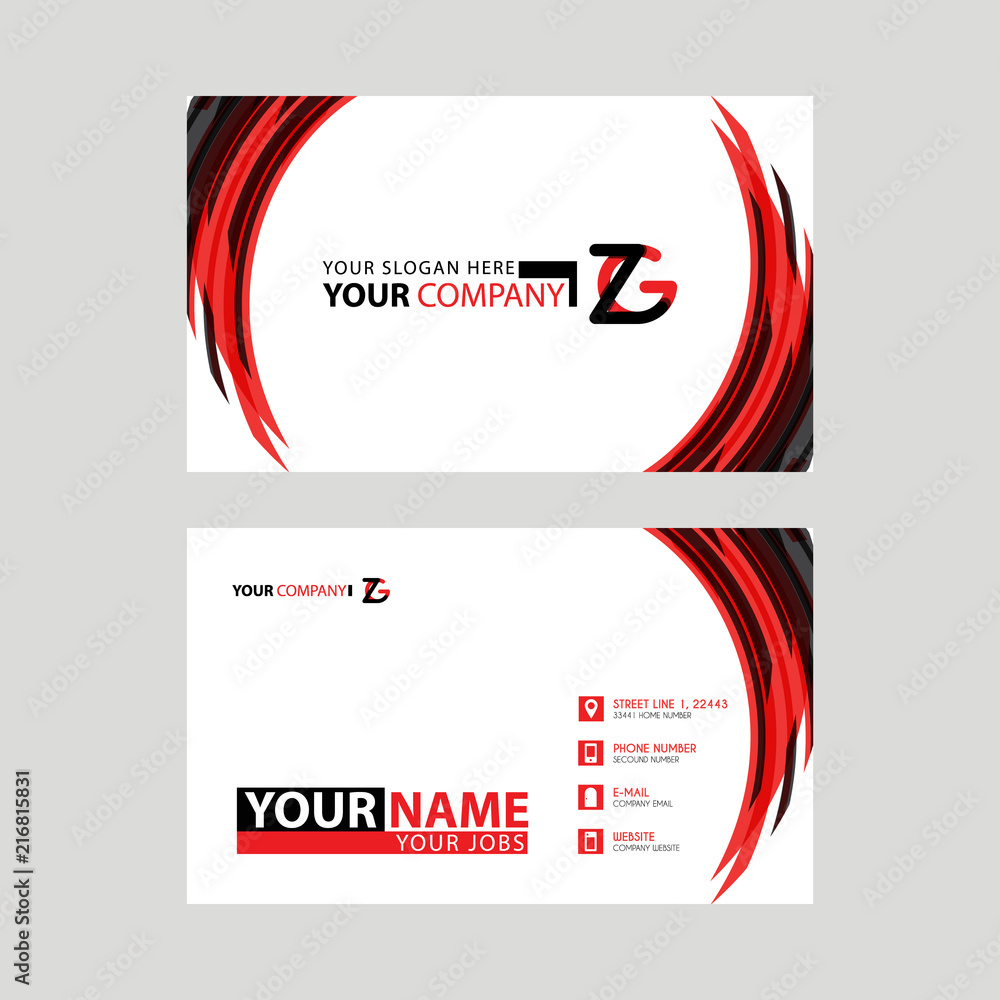 Modern business card templates, with ZG logo Letter and horizontal design and red and black colors.