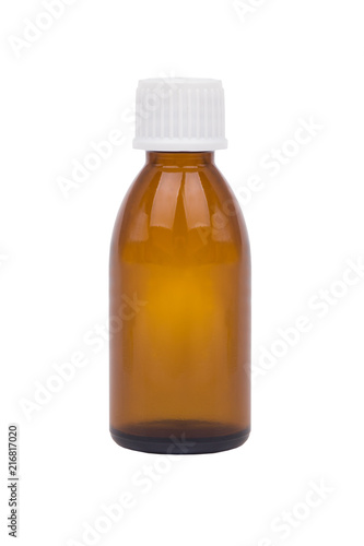 Brown medicine glass bottle isolated over white.