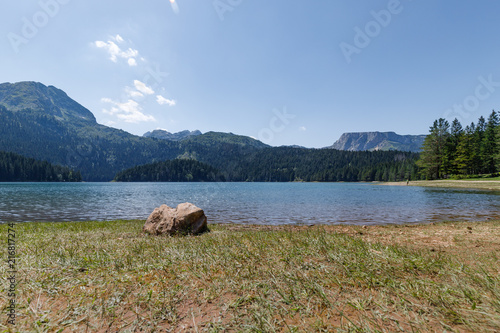 lake, water, landscape, sky, nature, mountains, clouds, blue, travel, summer, grass, reflection, green, view, tourism, park, coast, calm, montenegro