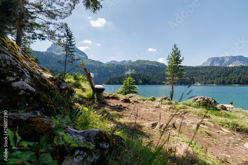 landscape, nature, lake, water, sky, forest, mountains, blue, green, summer, coast, valley, view, travel, clouds, panorama, tourism, park