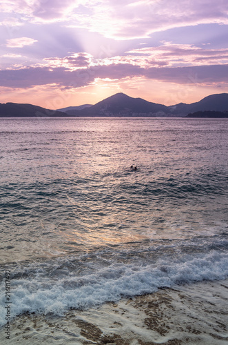 sunset, sea, water, sky, sunrise, sun, beach, nature, clouds, landscape, horizon, blue, evening, coast, dusk, cloud, summer, beautiful, calm, seascape, wave, island