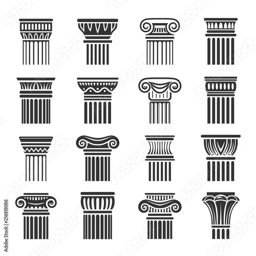 Antique columns in Greek and Roman style
