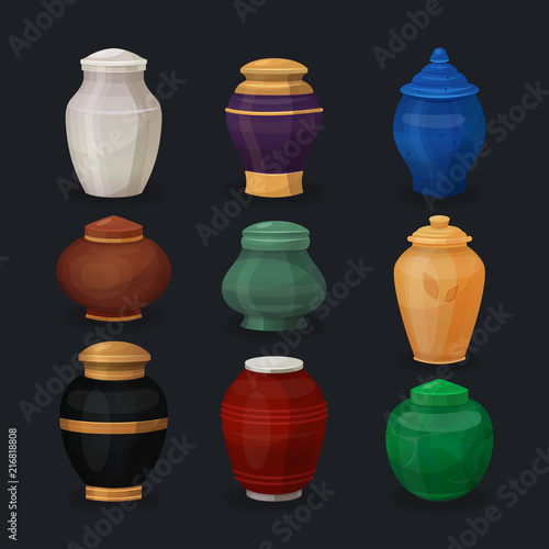 Vector set of ash or cremation urns