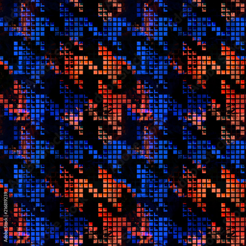 Seamless pattern houndstooth design. Grunge textile print with watercolor effect. Multicolored fashion background.