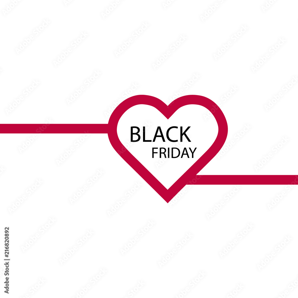 Illustration of an isolated line art heart icon with the text BLACK FRIDAY Illustration of an isolated line art heart icon with the text BLACK FRIDAY