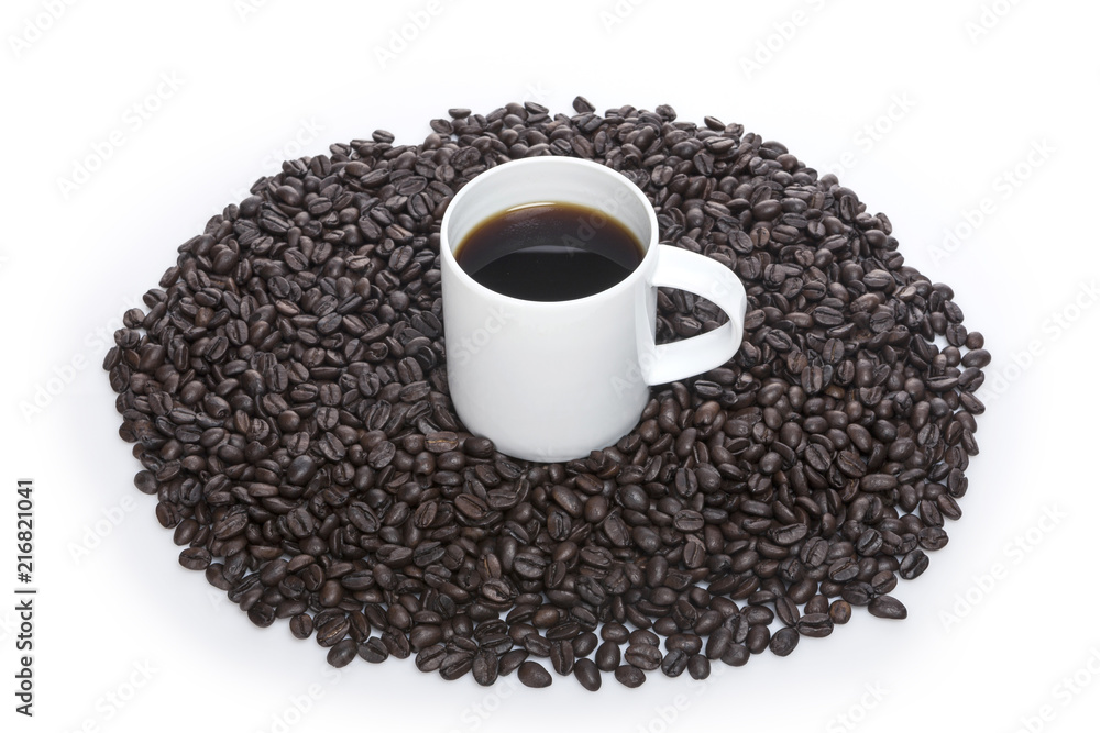 coffee cup with a coffee bean isolated white. coffee cup with a coffee bean isolated white.