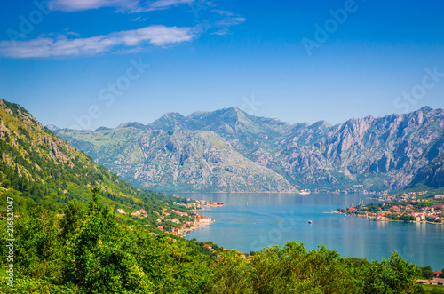 Panoramic view on Kotor bay and old town Kotor  Montenegro.