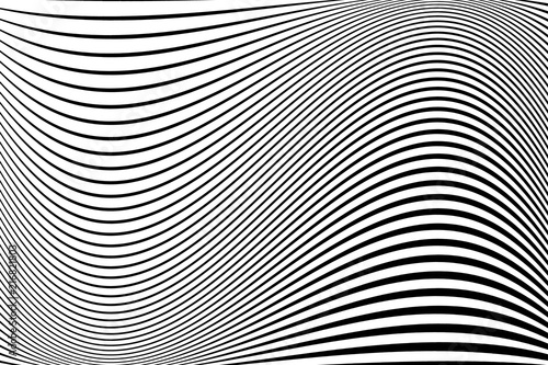 Abstract pattern.  Texture with wavy, billowy lines. Optical art background. Wave design black and white.