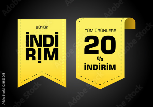 Indirim etiketleri yazilari. Translation from turkish: Sale offer badges. Red promo seals/stickers. Isolated vector illustration