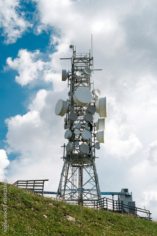 Telecommunication tower with many antennas and repeaters Telecommunication tower with many antennas and repeaters