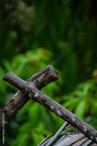 cross wood with blur background