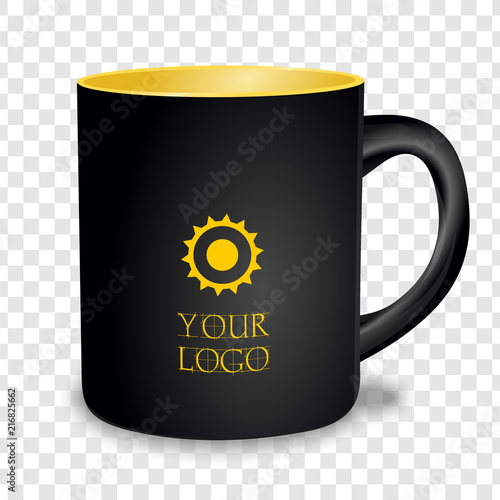 Realistic black cup isolated on transparent background. Template for Mock Up. Vector illustration