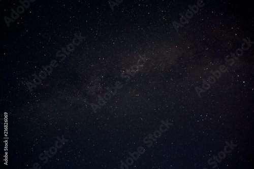 Night sky above the head. Bright multicolored stars in the sky. Traces from flying meteors.
